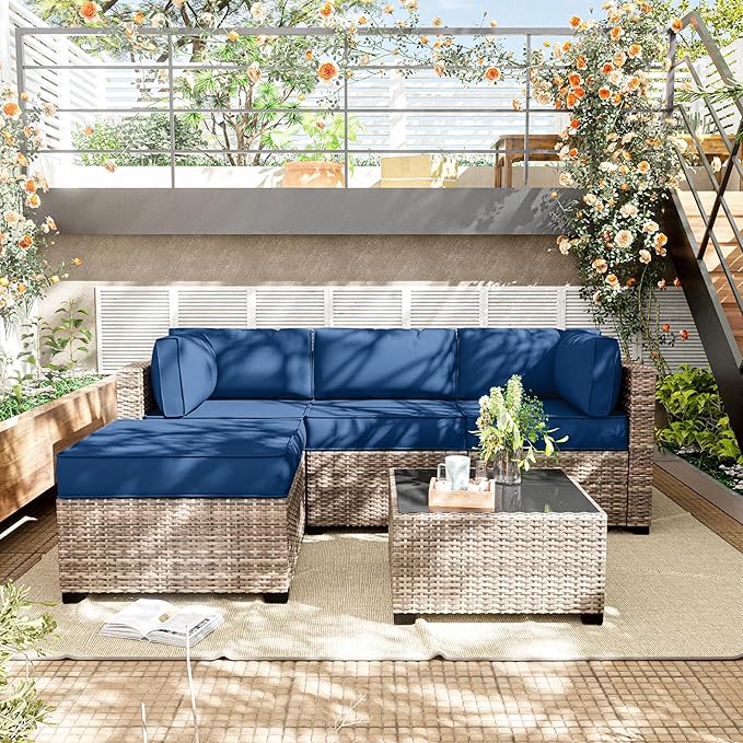 Patio Furniture Cushions, Replacement Outdoor Cushions for 4-Seat Patio Furniture, Waterproof Cushions for Outdoor Sectional Sofa Couch, Blue