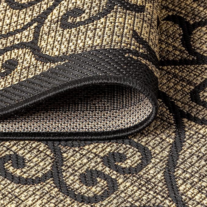 JONATHAN Y Vintage Filigree Indoor Outdoor Area Rug 9X12 Black/Khaki, Madrid Textured Weave for Backyard, Patio, Porch, Easy-Cleaning, High Traffic, Pet-Friendly, Non-Shedding (SMB107A-9)