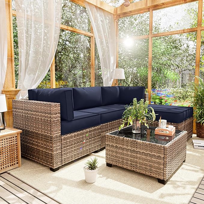 Patio Furniture Cushions, Replacement Outdoor Cushions for 4-Seat Patio Furniture, Waterproof Cushions for Outdoor Sectional Sofa Couch, Navy
