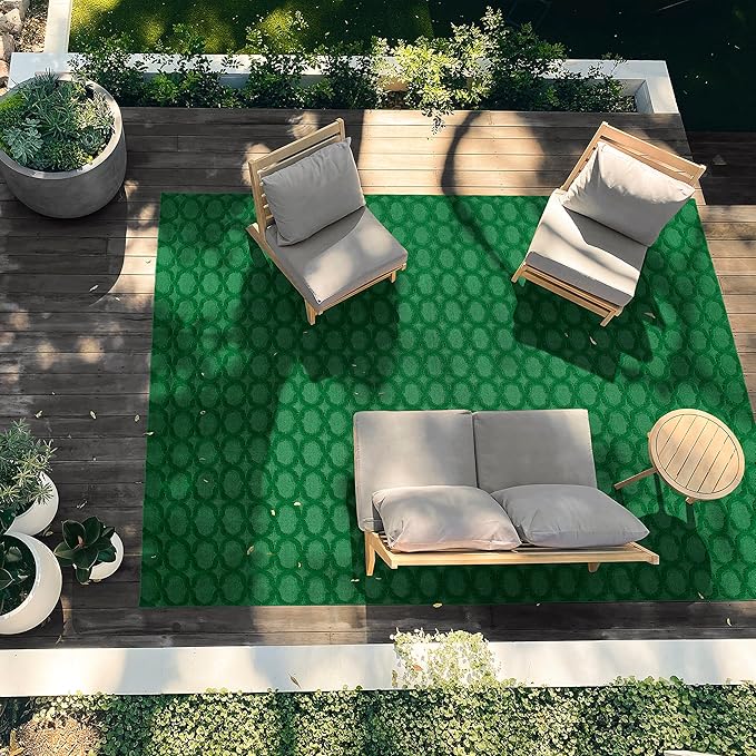 Garland Rug Garden Trellis 9 ft. x 12 ft. Indoor/Outdoor Area Rug Outdoor Waterproof Rug for Patio, Camping Rugs, RV, Porch, Deck, Camper, Balcony, Backyard for High-Traffic Areas, Green