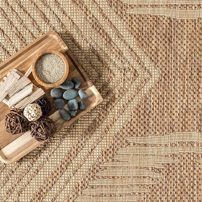 Nuloom Ranya Light Brown/Ivory, 2' x 6', Tribal Geometric, Soft and Cozy, High Traffic, Stain Resistant, Easy Clean, Durable Runner for Indoor/Outdoor Patio, Deck, Porch, Garden, Courtyard