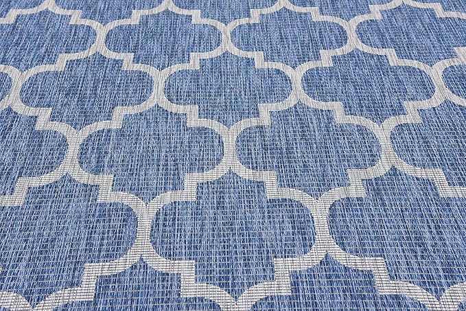 Unique Loom Outdoor Trellis Collection Area Rug (7' 10" x 11' 4" Rectangle, Navy Blue/ Ivory)