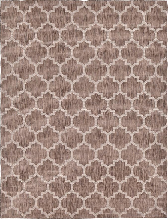 Unique Loom Outdoor Trellis Collection Area Rug (9' x 12' Rectangle, Brown/ Ivory)
