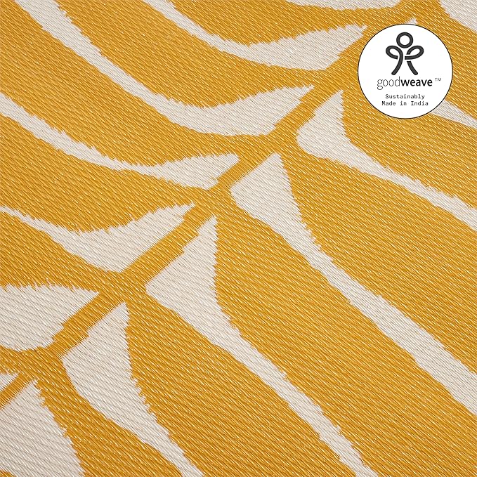 Fab Habitat Tropical Botanical Floral Outdoor Rug - Waterproof, Crease-Free Fade Resistant, Reversible - Recycled Plastic - Patio Porch Balcony Deck Yard Garden - Hilo Honey - 4x6 ft
