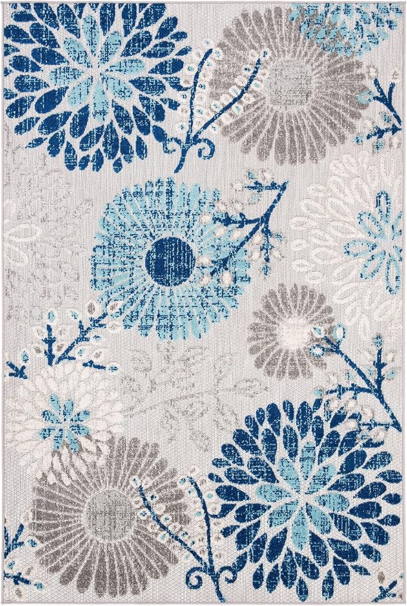 SAFAVIEH Washable Rug Outdoor Cabana Collection - 3' x 5', Grey & Blue, Non-Shedding & Easy to Clean, Ideal for Patio, Backyard, Mudroom (CBN832F)