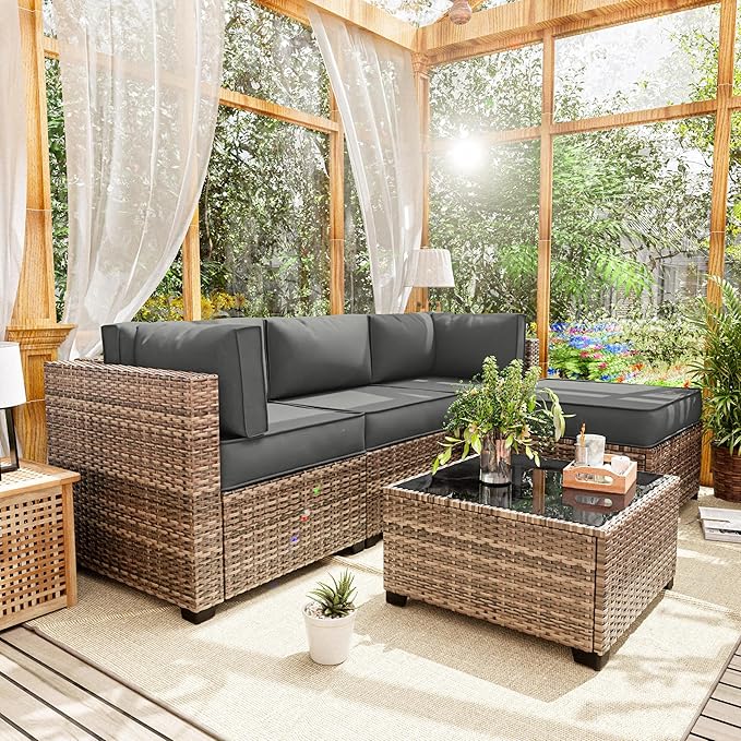 Patio Furniture Cushions, Replacement Outdoor Cushions for 4-Seat Patio Furniture, Waterproof Cushions for Outdoor Sectional Sofa Couch, Light Grey