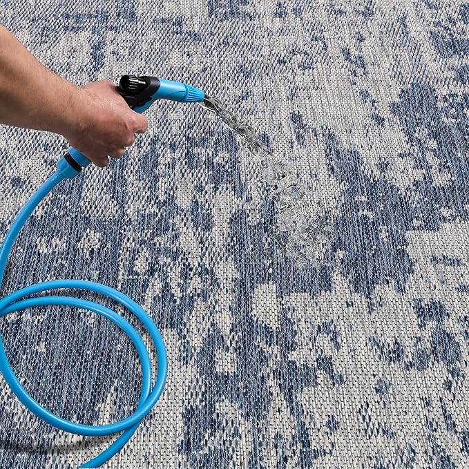 Keen Home Design Terrace Outdoor Area Rug - 46"x67" Washable Indoor/Outdoor Rug for Patio, Kitchen, Balcony, Beach, Garden, Deck and Porch, Size: 3'10" x 5'7", Abstract Navy