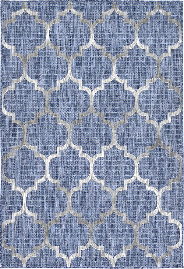 Unique Loom Outdoor Trellis Collection Area Rug (4' 1" x 6' 1" Rectangle, Navy Blue/ Ivory)