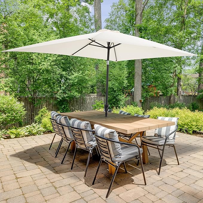 Rectangular Patio Umbrella - 10ft Easy Crank Sun Shade with Push Button Tilt for Outdoor Furniture, Deck, Yard, or Pool by Pure Garden