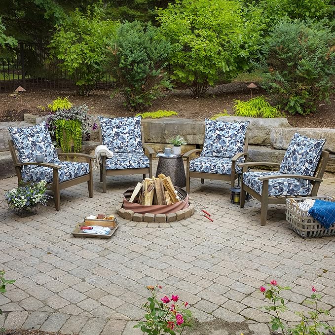 Arden Outdoor Deep Seat Cushion Set, 24 in x 24 in, Weather-Proof, Rain-Proof, Fade Resistant Patio Cushion for Chair, Sofa, and Couch Blue Garden Floral