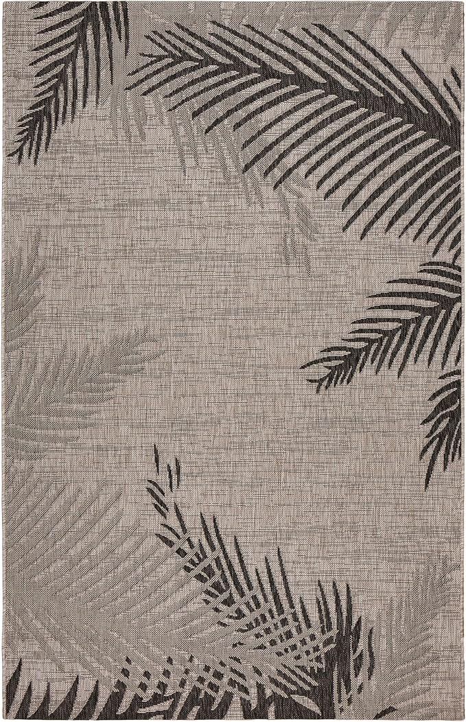 LR Home 2x3 Indoor/Outdoor Area Rug for Home Decor | Coastal Palm Leaf Carpet for Living Room, Bedroom, Playroom, Patio, Garden | Modern Farmhouse Rug | Black/Gray