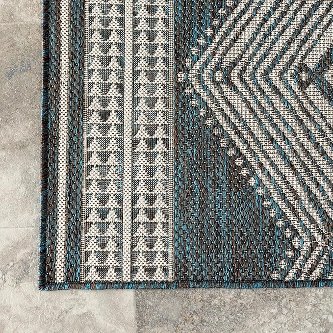 Nuloom Ranya Turquoise/Ivory, 8' x 10', Tribal Geometric, Soft and Cozy, High Traffic, Stain Resistant, Easy Clean, Durable Area Rug for Indoor/Outdoor Patio, Deck, Porch, Garden, Courtyard