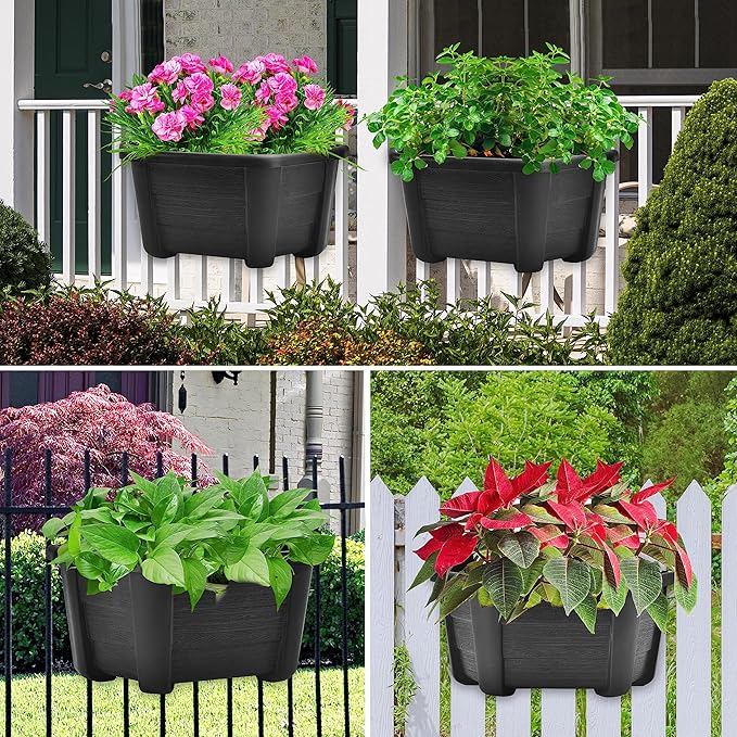 ORIMERC 9.8 inch Wood Imitated Wall Planter Pots for Indoor Plants, Wall Hanging Planters Living Wall Planter Indoor Outdoor Vertical Wall Mounted Planter for Your Green Plants, Dark Coffee (4 Pack)