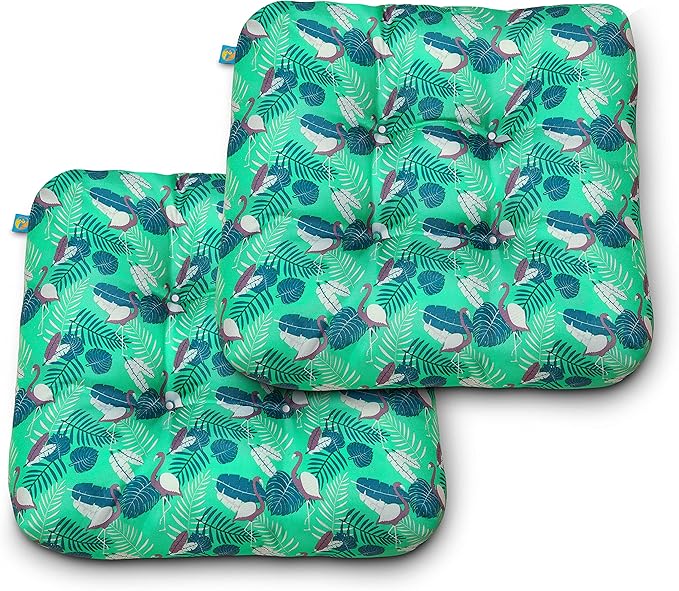 Duck Covers Water-Resistant Indoor/Outdoor Seat Cushions, 19 x 19 x 5 Inch, 2 Pack, Mojito Flamingo