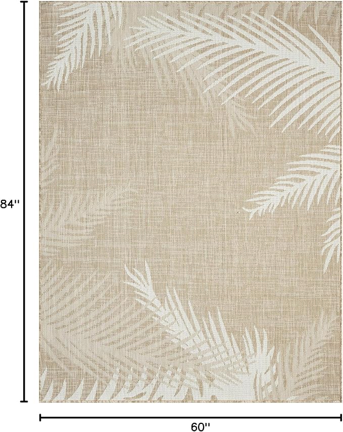LR Home 5x7 Indoor/Outdoor Area Rug for Home Decor | Floral Carpet Suitable for Living Room, Bedroom, Playroom, Patio, Garden | Tropical Farmhouse Rug | Beige/Ivory