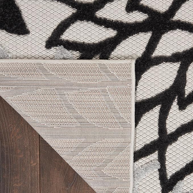 Nourison Home Aloha Indoor/Outdoor Black White 9' x 12' Area Rug, Tropical, Botanical, Easy Cleaning, Non Shedding, Bed Room, Living Room, Dining Room, Deck, Backyard, Patio (9x12)