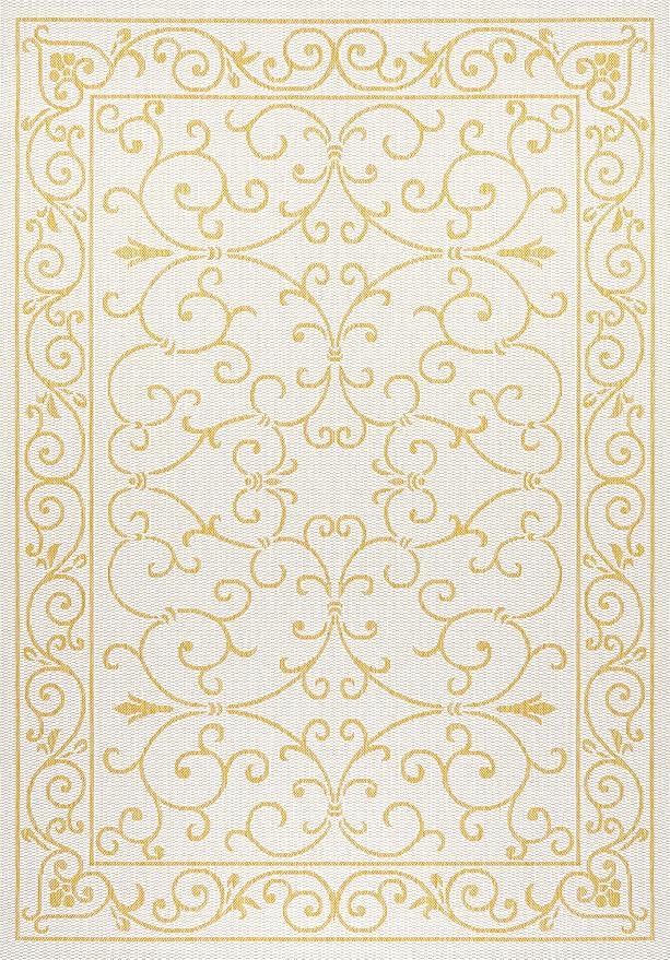 JONATHAN Y Vintage Filigree Indoor Outdoor Area Rug 9X12 Cream/Yellow, Charleston Textured Weave for Backyard, Patio, Porch, Easy-Cleaning, High Traffic, Pet-Friendly, Non-Shedding (SMB106M-9)