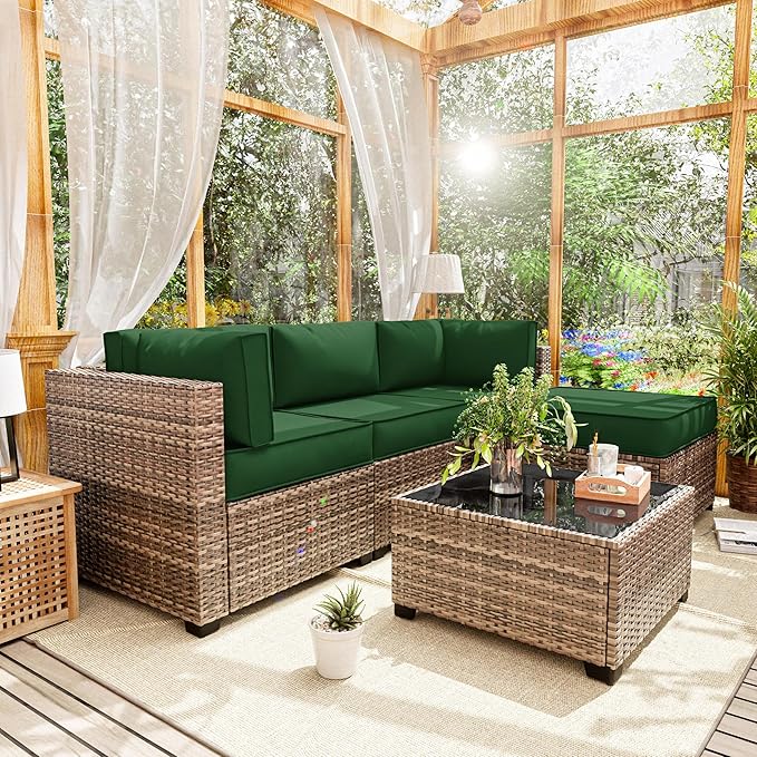 Patio Furniture Cushions, Replacement Outdoor Cushions for 4-Seat Patio Furniture, Waterproof Cushions for Outdoor Sectional Sofa Couch, Green
