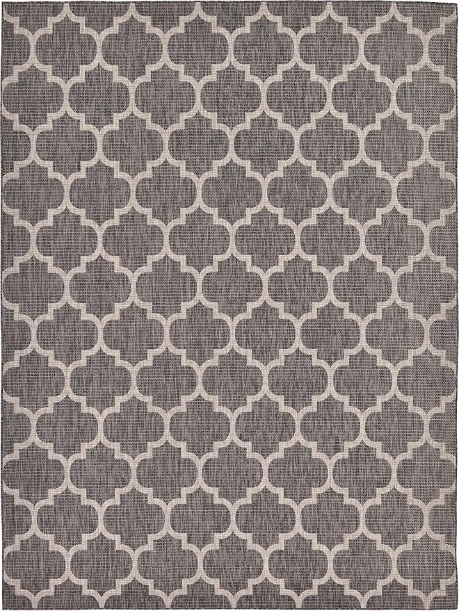 Unique Loom Outdoor Trellis Collection Area Rug (9' x 12' Rectangle, Black/ Ivory)