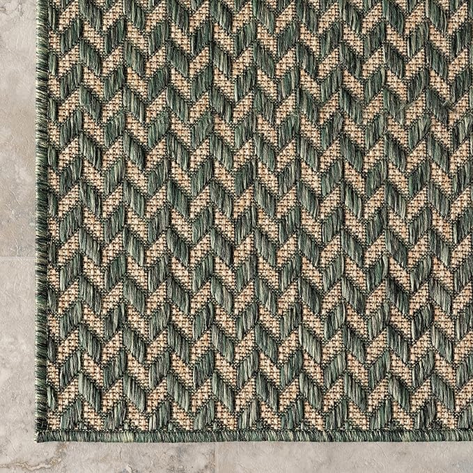 Nuloom Outdoor Performance Camryn Green/Brown, 5' x 8', Herringbone, Soft, High Traffic, Stain Resistant, Easy Clean, Durable Area Rug for Indoor/Outdoor Patio, Deck, Porch, Garden, Courtyard