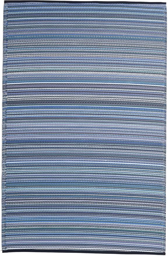 Fab Habitat Outdoor Rug - Waterproof, Fade Resistant, Crease-Free - Premium Recycled Plastic - Striped - Patio, Deck, Porch, Balcony, Laundry Room - Cancun - Indigo - 4 x 6 ft