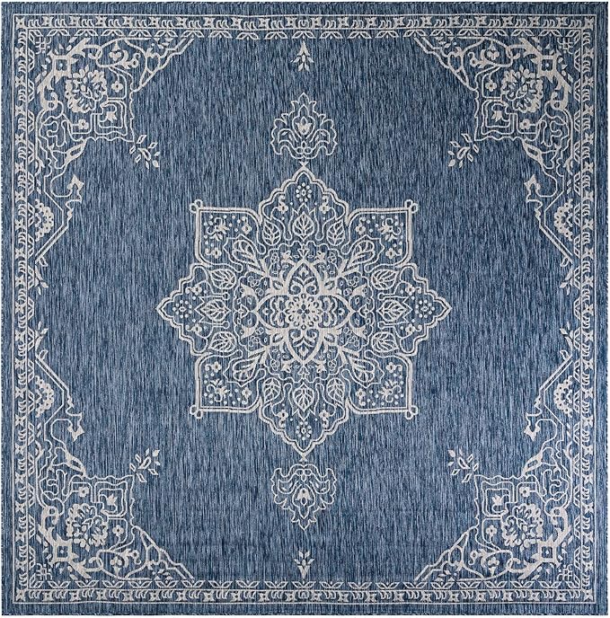 Unique Loom Outdoor Traditional Collection Area Rug - Antique (10' Square Blue/Ivory)