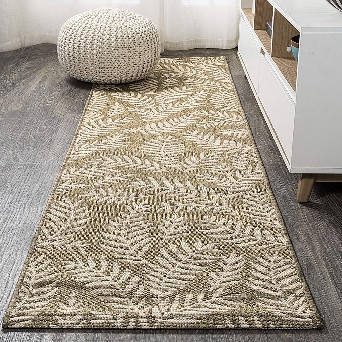 JONATHAN Y Palm Frond Indoor Outdoor Runner Rug 2X8 Brown/Beige, Nevis for Backyard, Patio, Porch, Easy-Cleaning, High Traffic, Pet-Friendly, Non-Shedding (SMB119A-28)