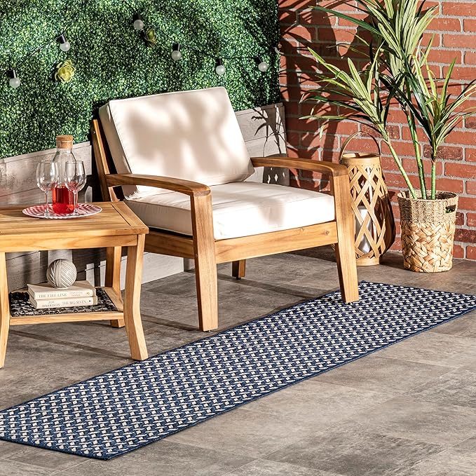 Nuloom Outdoor Performance Camryn Navy/Ivory, 2' x 6', Herringbone, Soft, High Traffic, Stain Resistant, Easy Clean, Durable Runner for Indoor/Outdoor Patio, Deck, Porch, Garden, Courtyard