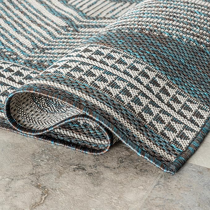 Nuloom Ranya Turquoise/Ivory, 8' x 10', Tribal Geometric, Soft and Cozy, High Traffic, Stain Resistant, Easy Clean, Durable Area Rug for Indoor/Outdoor Patio, Deck, Porch, Garden, Courtyard