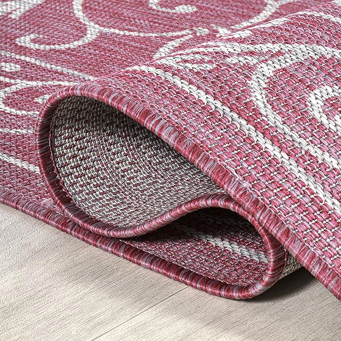JONATHAN Y Vintage Filigree Indoor Outdoor Area Rug 8X10 Fuchsia/Light Gray, Charleston Textured Weave for Backyard, Patio, Porch, Easy-Cleaning, High Traffic, Pet-Friendly, Non-Shedding (SMB106J-8)