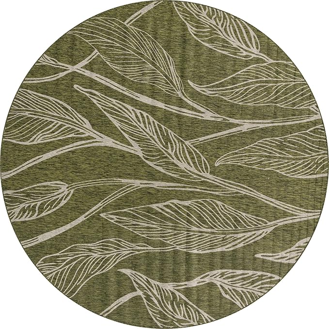 Unique Loom Outdoor Botanical Collection Area Rug - Leaf (13' Round, Green/ Ivory)
