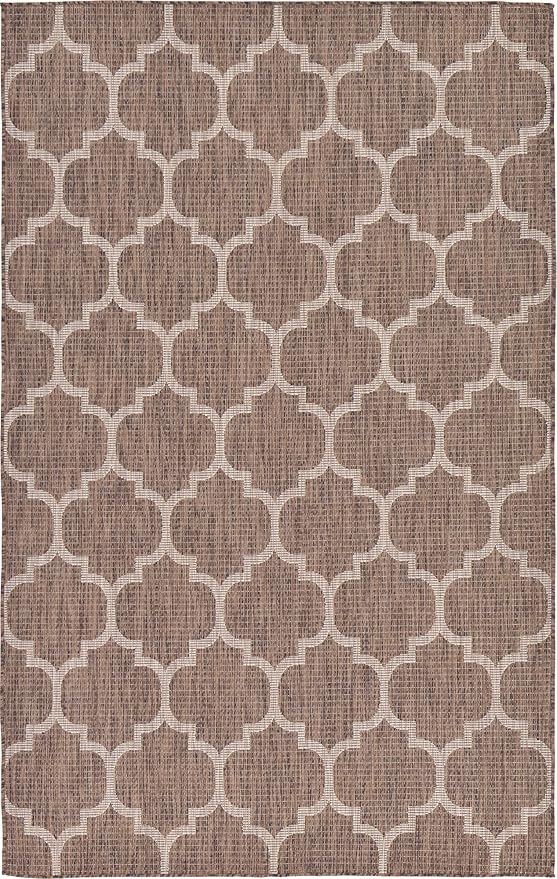 Unique Loom Outdoor Trellis Collection Area Rug (5' 3" x 8' Rectangle, Brown/ Ivory)