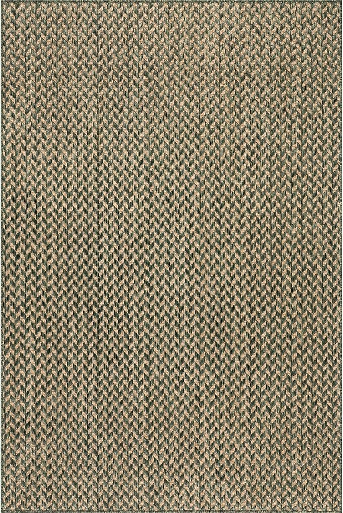 Nuloom Outdoor Performance Camryn Green/Brown, 8' x 10', Herringbone, Soft, High Traffic, Stain Resistant, Easy Clean, Durable Area Rug for Indoor/Outdoor Patio, Deck, Porch, Garden, Courtyard