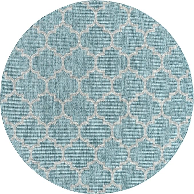 Unique Loom Outdoor Trellis Collection Area Rug (7' 10" Round, Aquamarine/ Gray)