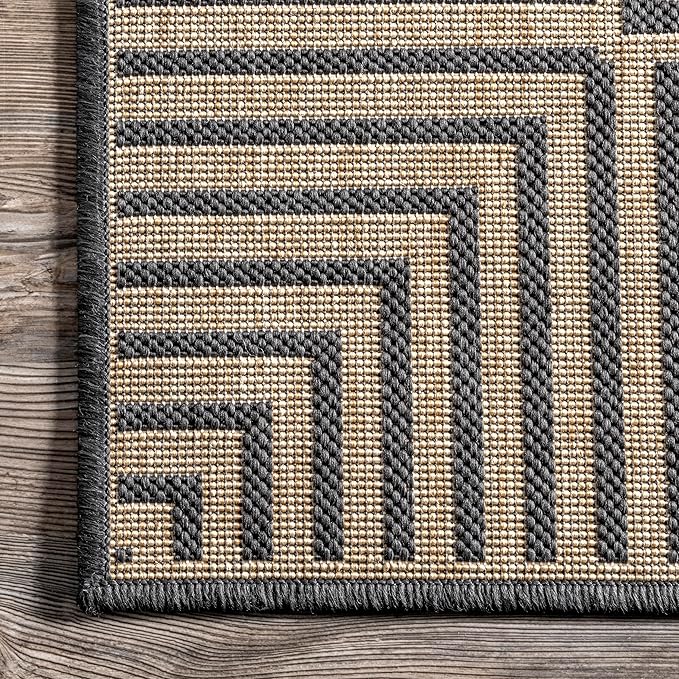 Nuloom Asha Dark Grey/Ivory, 10' x 13', Casual, Striped Border, Soft and Cozy, High Traffic, Stain Resistant, Easy Clean, Durable Area Rug for Indoor/Outdoor Patio, Deck, Porch, Garden, Courtyard