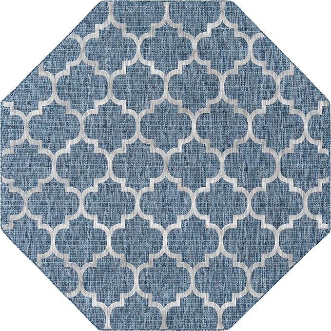 Unique Loom Outdoor Trellis Collection Area Rug - Trellis (Octagon 8' 0" x 8' 0", Navy Blue/ Ivory)