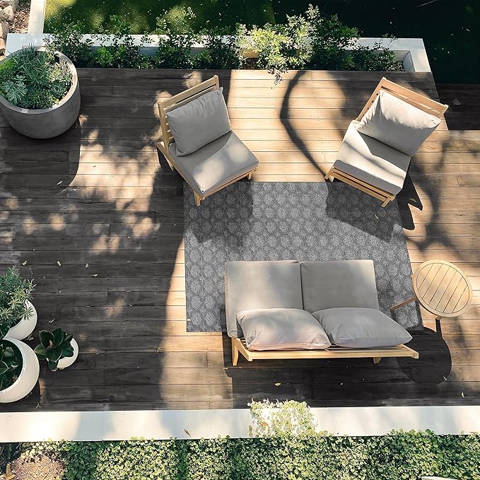 Garland Rug Garden Trellis 6 ft. x 9 ft. Indoor/Outdoor Area Rug Outdoor Waterproof Rug for Patio, Camping Rugs, RV, Porch, Deck, Camper, Balcony, Backyard for High-Traffic Areas, Heather Gray