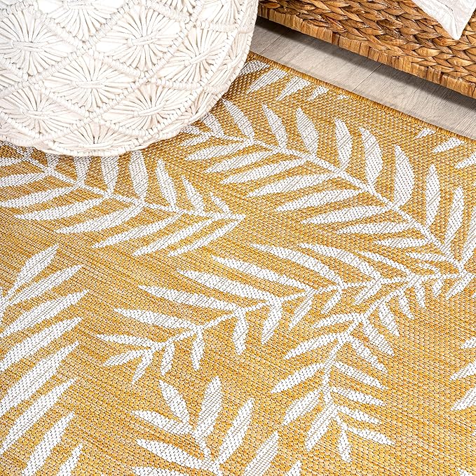 JONATHAN Y Palm Frond Indoor Outdoor Square Area Rug 5X5 Yellow/Cream, Nevis for Backyard, Patio, Porch, Easy-Cleaning, High Traffic, Pet-Friendly, Non-Shedding (SMB119C-5SQ)