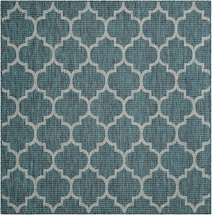 Unique Loom Outdoor Trellis Collection Area Rug (6' 1" Square Teal/Gray)