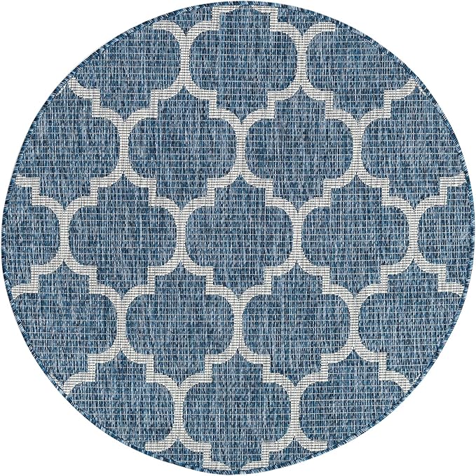 Unique Loom Outdoor Trellis Collection Area Rug - Trellis (Round 4' 0" x 4' 0", Navy Blue/ Ivory)