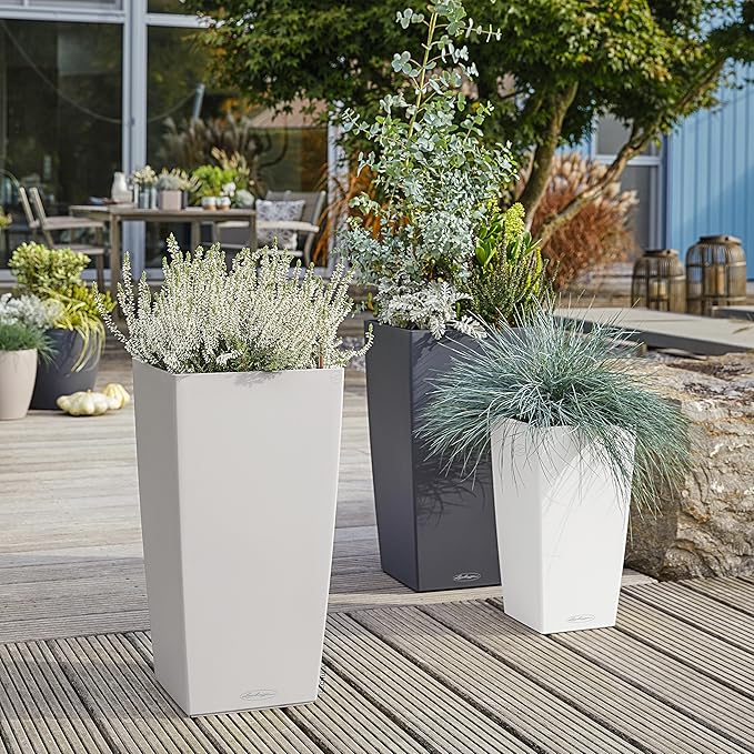 Lechuza 13130 Cubico Color 30 Self-Watering Planter for Indoor and Outdoor Use, 12" x 12" x 22", White Matte