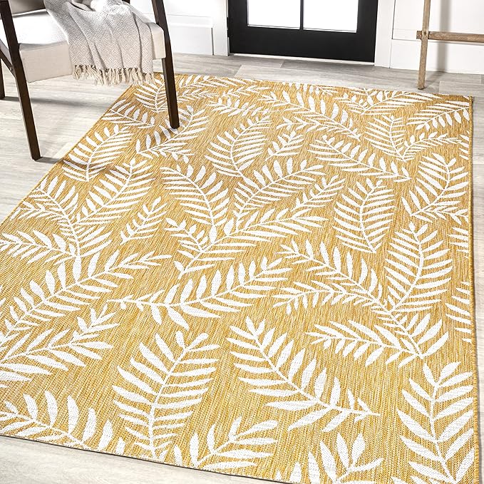 JONATHAN Y Palm Frond Indoor Outdoor Area Rug 8X10 Yellow/Cream, Nevis for Backyard, Patio, Porch, Easy-Cleaning, High Traffic, Pet-Friendly, Non-Shedding (SMB119C-8)