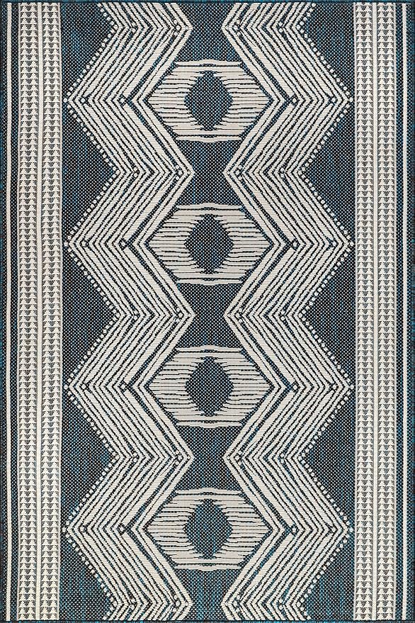 Nuloom Ranya Turquoise/Ivory, 8' x 10', Tribal Geometric, Soft and Cozy, High Traffic, Stain Resistant, Easy Clean, Durable Area Rug for Indoor/Outdoor Patio, Deck, Porch, Garden, Courtyard