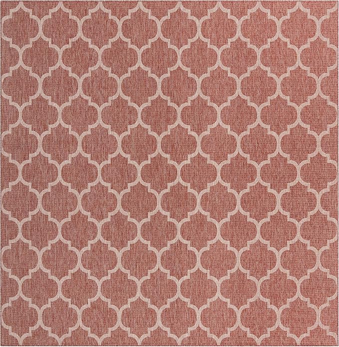 Unique Loom Outdoor Trellis Collection Area Rug - Trellis (Square 10' 8" x 10' 8", Rust Red/ Ivory)