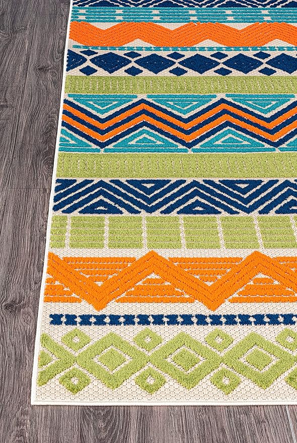 Rugshop Marbella Contemporary Boho Non-Shedding Outdoor Rug for Patio Deck Backyard Indoor/Outdoor Area Rug 5' x 7' Multi
