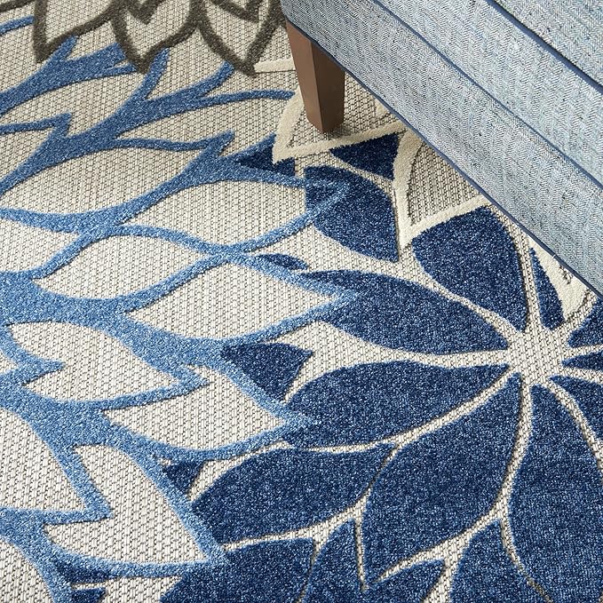 Nourison Home Aloha Indoor/Outdoor Blue/Multicolor 10' x 14' Area Rug, Tropical, Botanical, Easy Cleaning, Non Shedding, Bed Room, Living Room, Dining Room, Deck, Backyard, Patio (10x14)