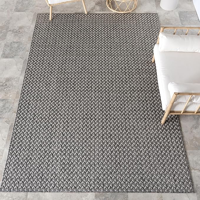 Nuloom Outdoor Performance Camryn Grey/Ivory, 9'6" x 12', Herringbone, Soft, High Traffic, Stain Resistant, Easy Clean, Durable Area Rug for Indoor/Outdoor Patio, Deck, Porch, Garden, Courtyard