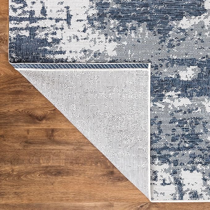 Keen Home Design Terrace Outdoor Runner Rug - 26"x119" Washable Indoor/Outdoor Rug for Patio, Kitchen, Balcony, Beach, Garden, Deck and Porch, Size: 2'2" x 9'11", Abstract Navy