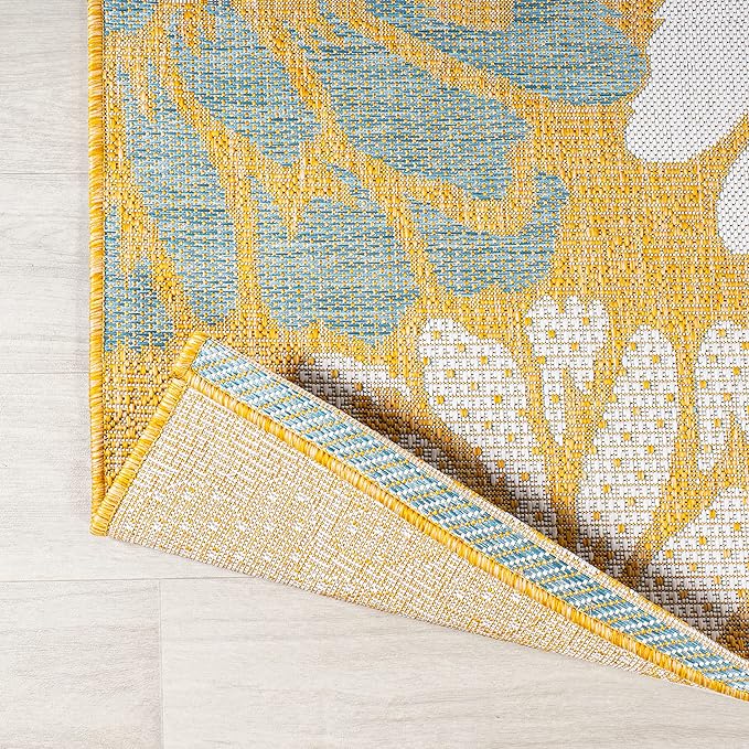 JONATHAN Y Floral Textured Weave Indoor Outdoor Area Rug 9X12 Yellow/Cream, Zinnia Modern for Backyard, Patio, Porch, Easy-Cleaning, High Traffic, Pet-Friendly, Non-Shedding (SMB110G-9)