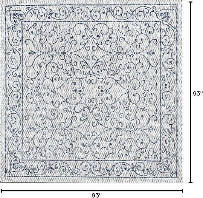 JONATHAN Y Vintage Filigree Indoor Outdoor Square Area Rug 8X8 Gray/Navy, Charleston Textured Weave for Backyard, Patio, Porch, Easy-Cleaning, High Traffic, Pet-Friendly, Non-Shedding (SMB106C-8SQ)